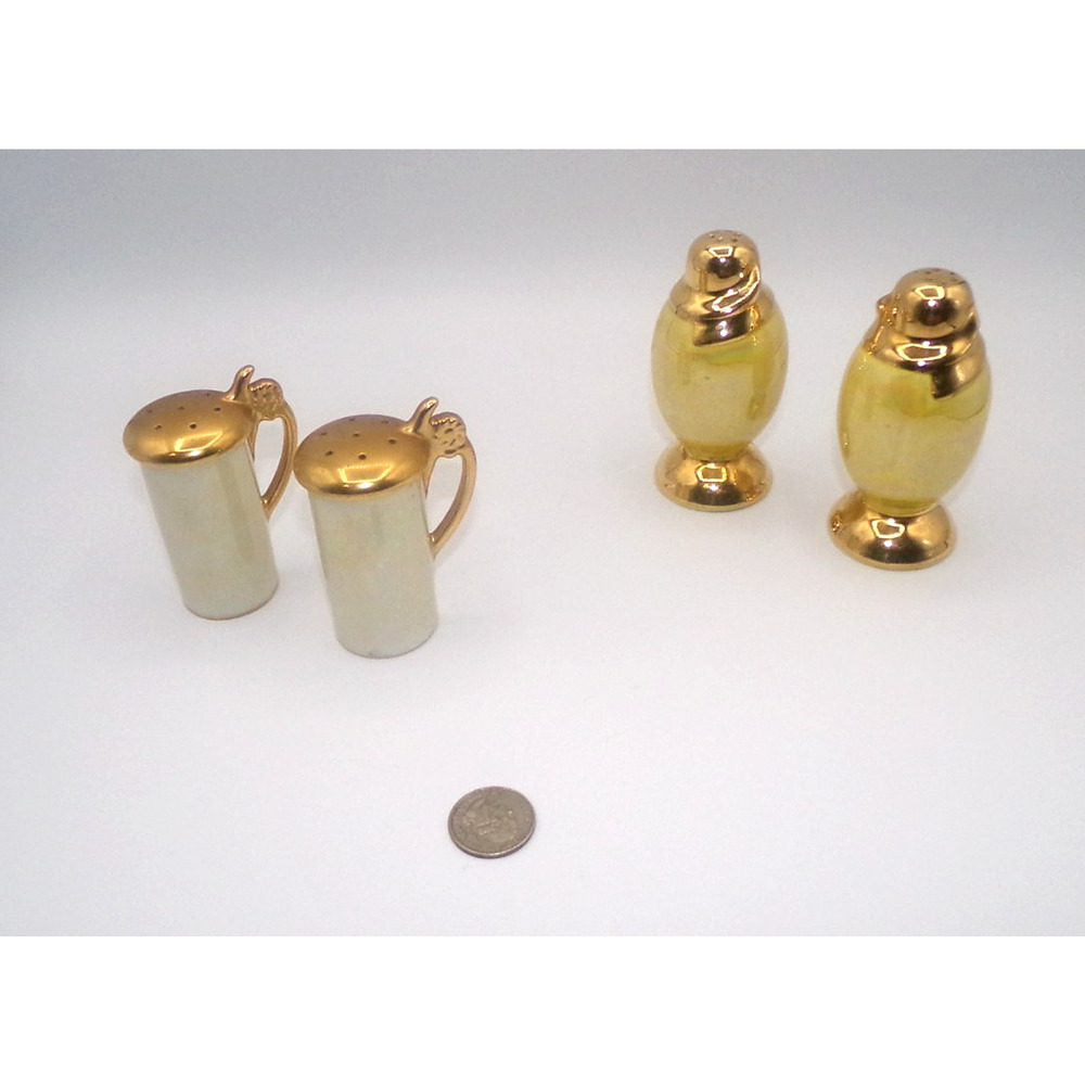 Vintage Lusterware Yellow White Pearlescent Gold Trim Salt & Pepper Shaker Sets - Picture 5 of 13